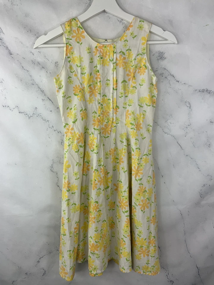 Vestido de Día Vintage Años 70 60 Pradera Niñas M 8 Mod Amarillo Flower Power Hippy Niño  Foto 2 de 4