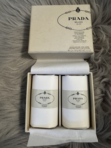 NEW Prada Milano Infusion D'Iris Perfumed Bath Bar Soap Set Duo 100g each RARE - Picture 3 of 3