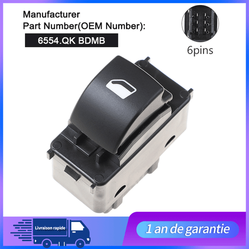 BOUTON DE LEVE VITRE AVANT DROIT POUR BERLINGO PARTNER 207 6490E2 6554QK - Picture 2 of 7