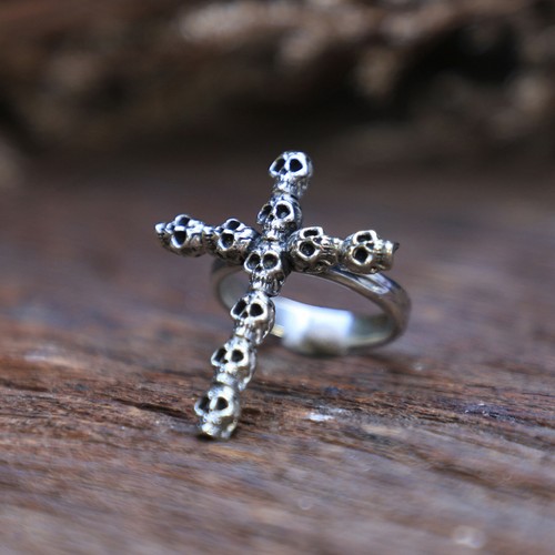 Cruz Calavera Gótico Anillo Hombre Plata Esterlina De Colección Pirata Motociclista Cristo Joyería - Imagen 3 de 12