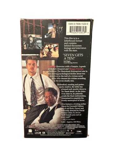 Seven VHS 1996 Movie Brad Pitt Morgan Freeman Horror Letterboxed Edition - Picture 2 of 5