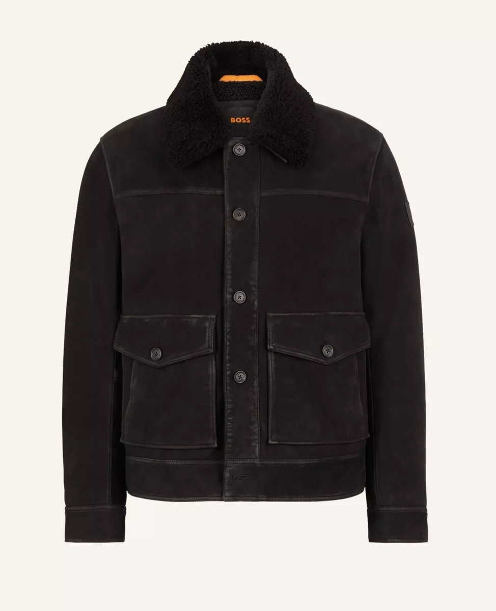 HUGO BOSS LEATHER BLACK JUCKER MENS JACKET 46 48 INCH CHEST BNWT