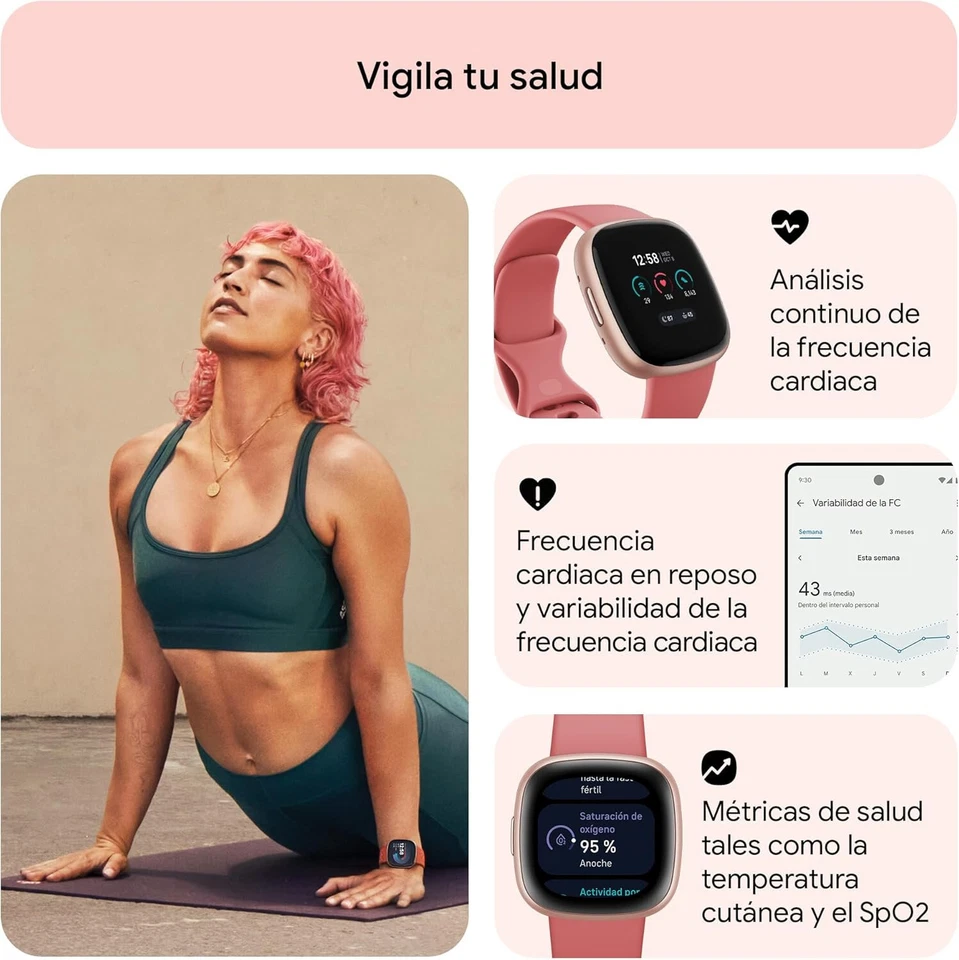 Fitbit Versa 4 Smartwatch Rosa, 6 Días de Batería , con GPS, Envío 24H, GRADO A - Imagen 2 de 4