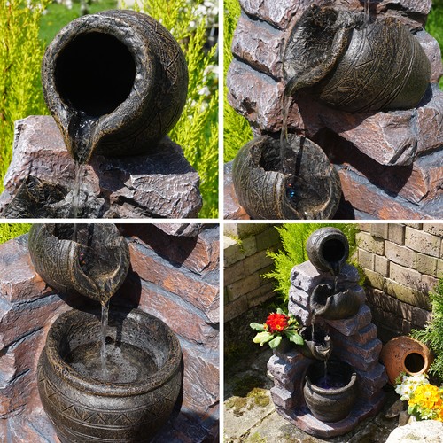 GARTENBRUNNEN SPRING BRUNNEN KASKADENBRUNNEN ZIER SET WASSER GARTEN MIT LED DEKO - Bild 16 von 19
