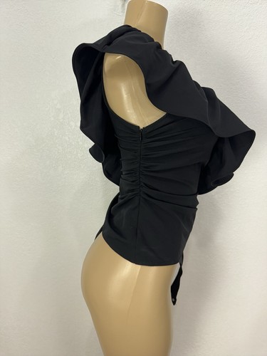 ASTR Black Stretch Ruffle One Shoulder Bodysuit Shirt Womens Size S Casual Tops - 第 12/20 張圖片