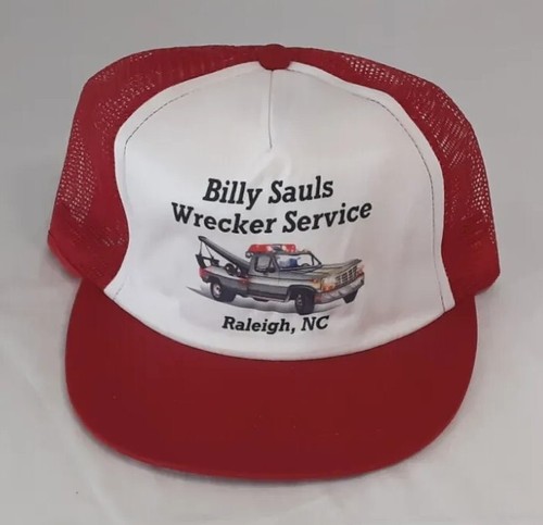 Vintage 1980s Trucker Hat Cap Billy Sauls Wrecker Service Snapback USA - Picture 2 of 11