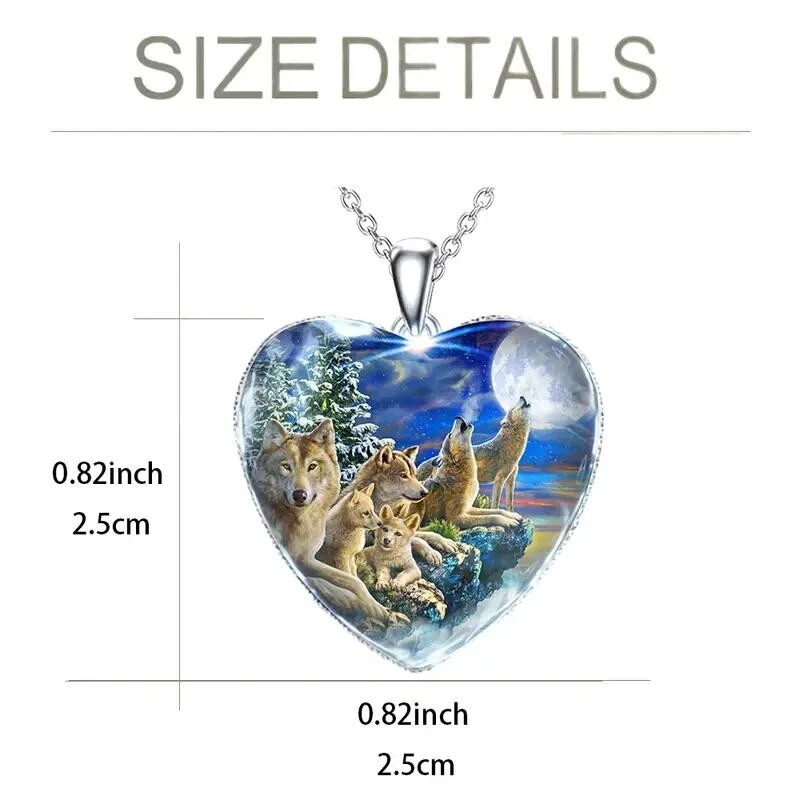 Ожерелье с подвеской в форме сердца тотемное животное вой серые волки классные ювелирные изделия с волками - Изображение 4 из 4