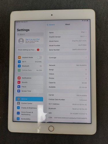 Apple iPad Pro 1st Gen. 9.7 in 32GB Wi-Fi & 4G Cellular (A1674) - GOLD *Used* - Picture 2 of 13