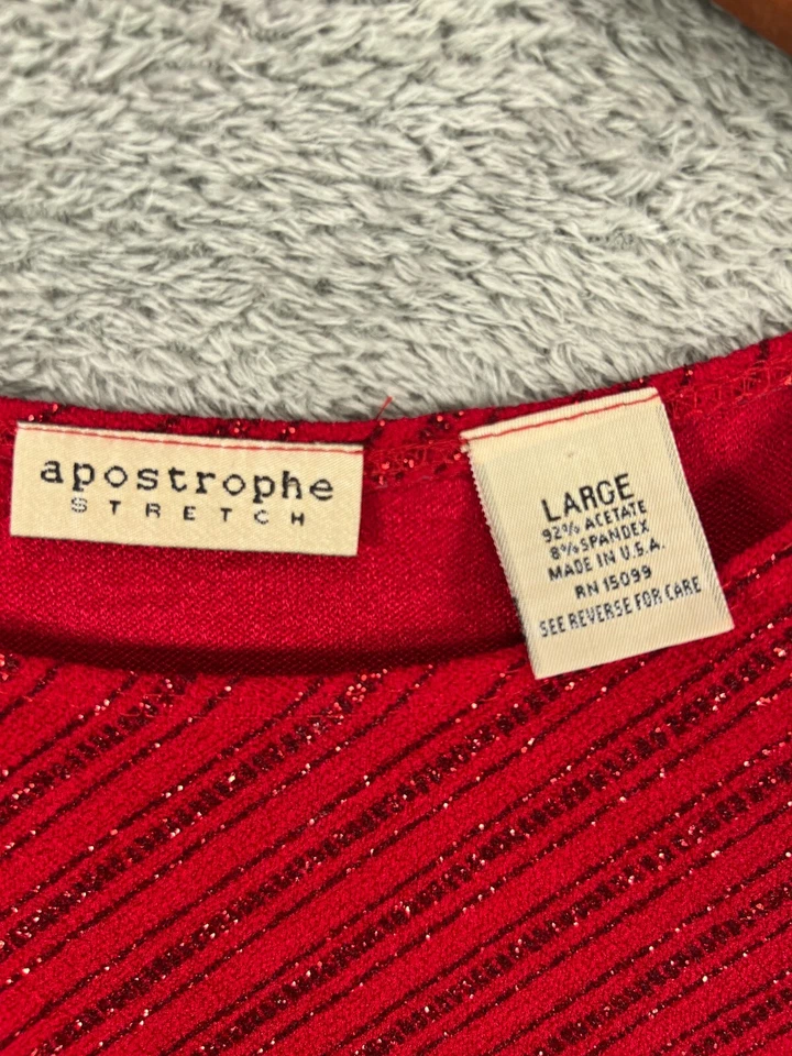 Blusa feminina grande regata vermelha metálica glitter sem mangas esticadas apóstrofo - Imagem 4 de 4