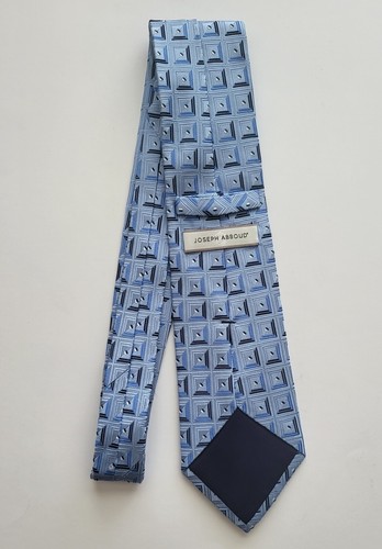 Joseph Abboud 100% Silk Blue Squares Geometric Print Men's Long Neck Tie - Picture 3 of 4