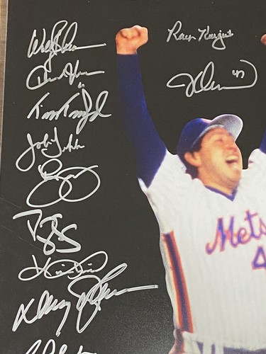 1986 NEW YORK METS team signed 27 SIGNATURES Gooden Knight+ 16x20 photo BAS - Picture 2 of 6