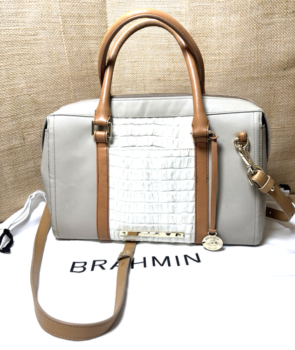 RETIRED BRAHMIN DUXBURY TRI-COLOR  SATCHEL PURSE WITH  DUST BAG