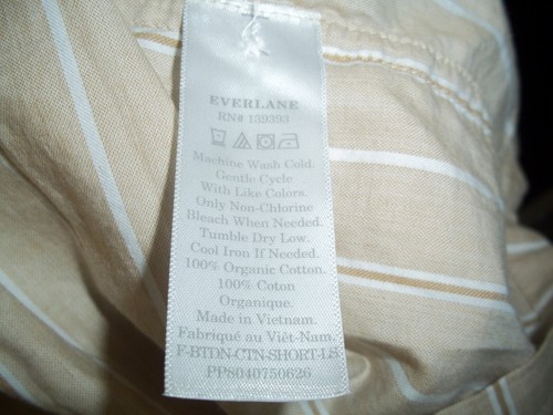 Everlane Organic Tan (BeigeCropped Button Down Stripe Long Sleeve Shirt Size M - Picture 9 of 9