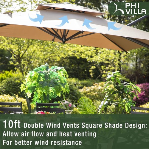 10ft Patio Cantilever Umbrella Outdoor Double Top Large Hanging Umbrellas - Picture 6 of 7