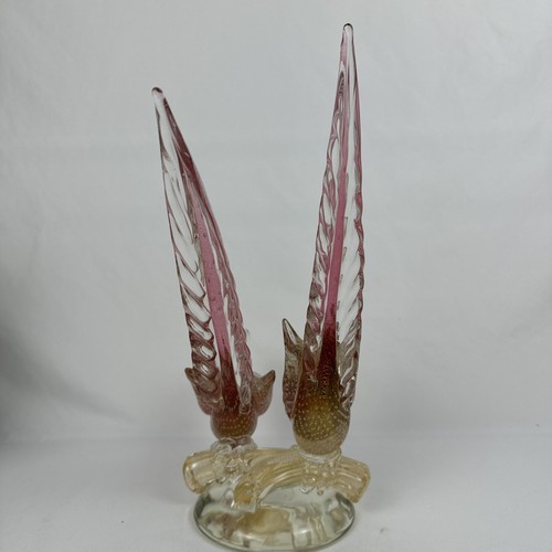 2 Vögel auf einem Barsch rosa mit Goldflocken italienische Vintage Glasdekoration - Bild 4 von 7