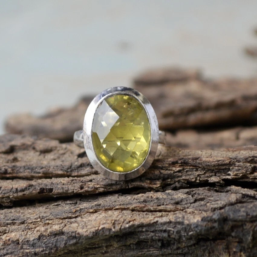 Natural Golden Beryl Gemstone 925 Sterling Silver Birthstone Gift Ring Size 7