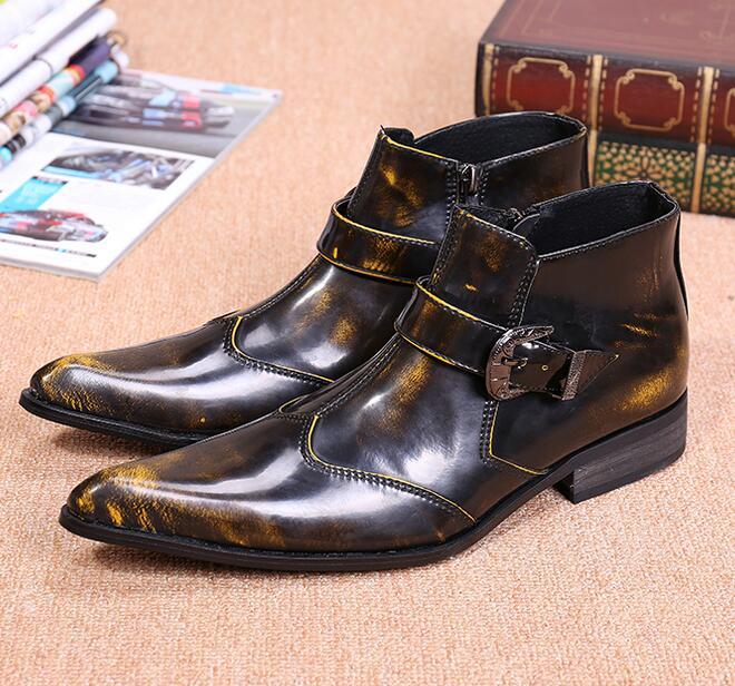 Uomo Pelle Pointed Toe High Top Zippers Business Dress Casual Ankle Stivali I676