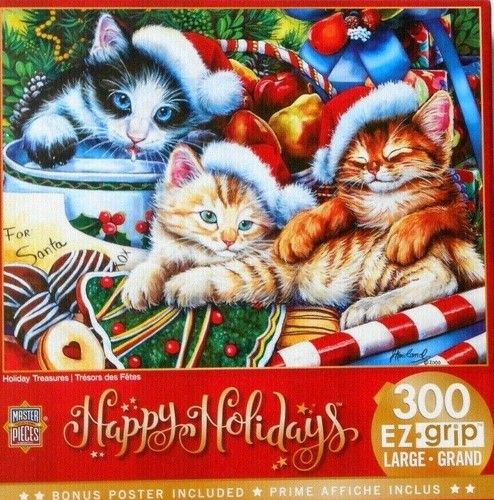 PUZZLE- JIGSAW  EZ GRIP "HOLIDAY TREASURES" CHRISTMAS KITTENS, CATS 300 PC NIP! - Picture 1 of 3