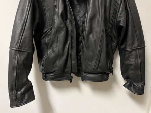 Women’s UNIK Black Heavy Leather Motorcycle Jacket Coat Size 10 - Picture 2 of 12