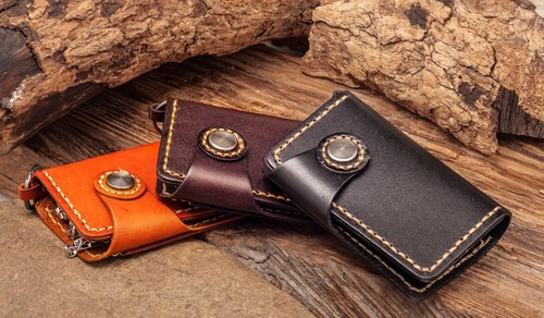 C76 Black Mens Punk Star Genuine Leather Card Holder Keychain Key Case For Women - Picture 10 of 12