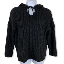 O&O Size Small/Medium Sweater Mohair Blend Black Hooded Chunky Knit