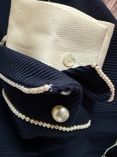 CHANEL VINTAGE 09P TWEED NAVY JACKET PEARL TRIM ECRU CUFFS CC BUTTONS FR42-40-38 - Picture 9 of 24