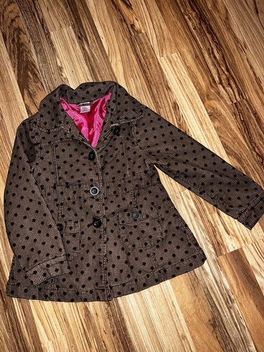 Gymboree Girls Jacket Coat Sz 6 Brown Polka Dot Vintage VTG