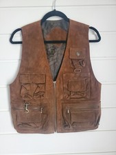 Boulder Ridge Leather Vest Vintage 90s Fishing Adventure Leather Pockets S
