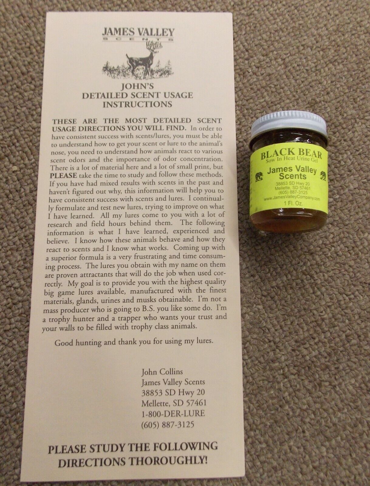 James Valley Black Bear Sow In Heat Urine Gel 1oz + Brochure