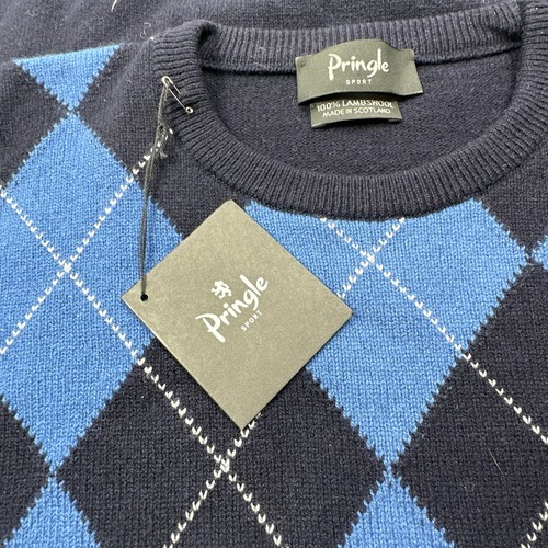 Nwt Pringle Sport Mens XL Blue Wool Argyle Diamond Sweater Of Scotland - Picture 4 of 12