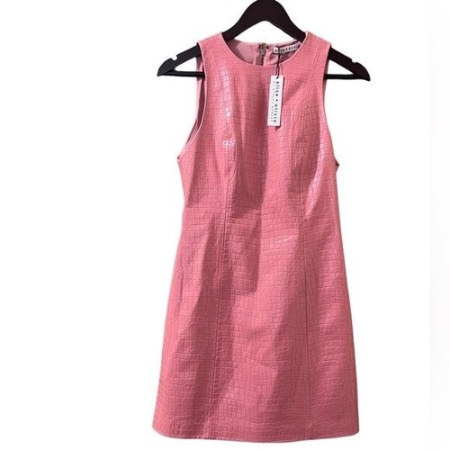Alice & Olivia Daven Croc Embossed Faux Leather Sheath Dress Sz 2 - Picture 6 of 13