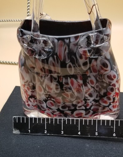 Crystal Art Glass- Purse-Mouth Blown-Hand Cut-Attached Handle Murano Style - Picture 10 of 12