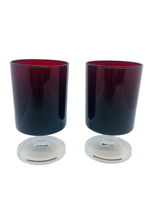 2 Vintage Luminarc Arcoroc France Ruby Red Stemmed Glass 6 oz
