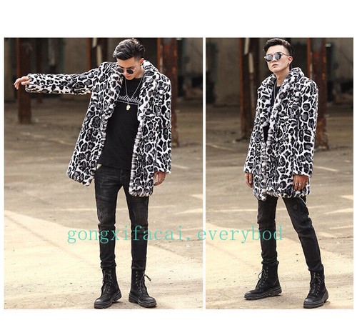 Winter Fur Rex Rabbit Fur Mens Coat Mid-length Fur Leopard Thickened Windbreaker - Picture 11 of 26