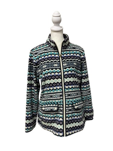 Talbots Reißverschluss mehrfarbig gestreift Argyle Langarm Fleece-Größe Large Petite
