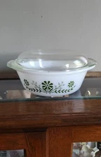 Oven Were 514 Casserole Dish With Lid Green Flowers & Leaves 10"×8¾"