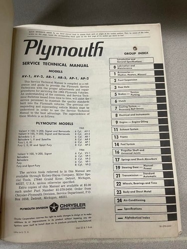 1965 Plymouth Fury Belvedere Valient Barracuda Shop Service Technical Manual - Picture 2 of 6