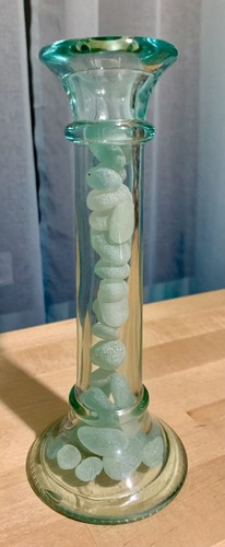 VELA DE VIDRIO VETRERIA ETRUSCA DE COLECCIÓN VERDE CLARO/AQUA CON VIDRIO DE MAR GENUINO - Imagen 4 de 5