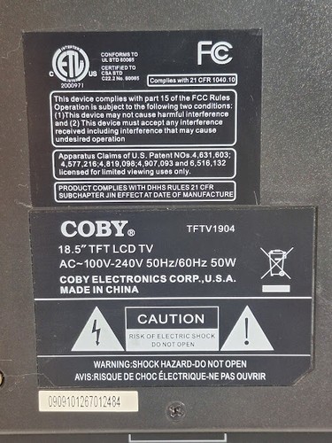 Coby HDTV 18.5" LCD TV TFTV1904 No Remote - Picture 7 of 8