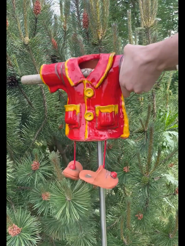 Keramik Gartenstecker Dekoration Statue Vogelscheuche H48cm Midene Handgefertigt - Video 1 von 1