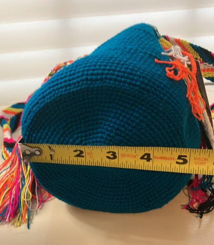 Wayuu small Mochila bags Handmade Dark aqua Blue and multi-colored strap - Picture 6 of 6