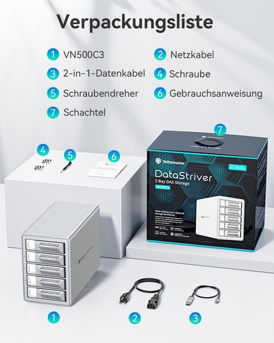 10Gbps 5 Bay Festplattengehäuse Aluminum Externe für 2.5"/3.5" HDD & SSD Silber - Bild 7 von 11