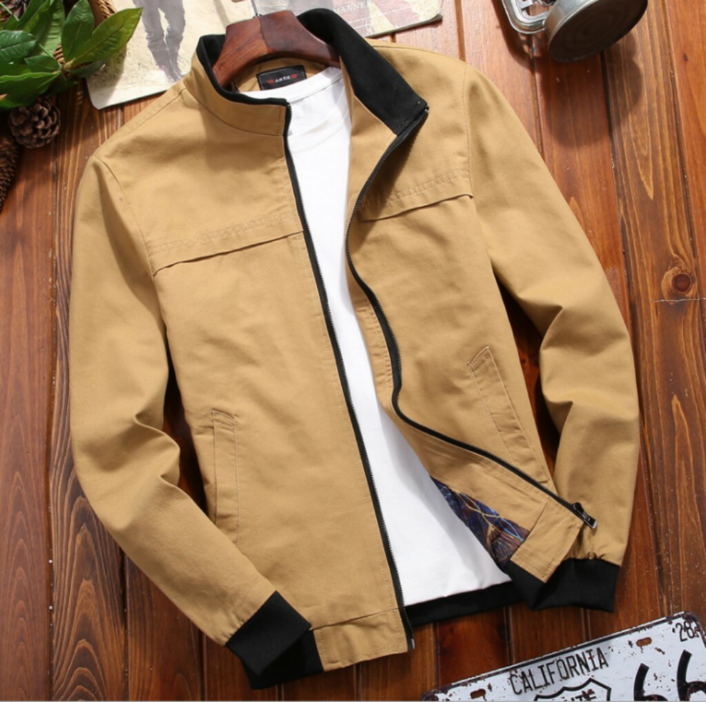 Dad Men's Stand Collar Jacket Cotton 100% Outwear Zipper