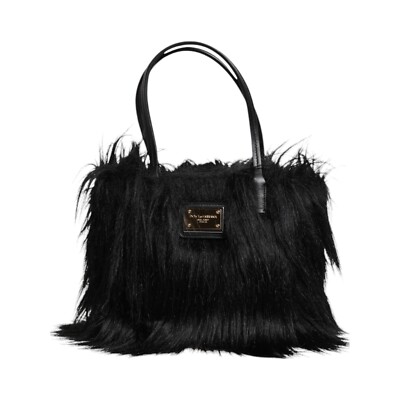 【Dolce & Gabbana 大きめ ロゴ 2wayバッグ ブラック DOLCE & GABBANA Bag Black Fur Logo Plaque Double Handle