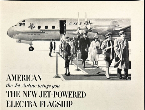 1959 American Airlines Electra Flagship Passengers Departing Vintage Print Ad - Foto 1 di 7