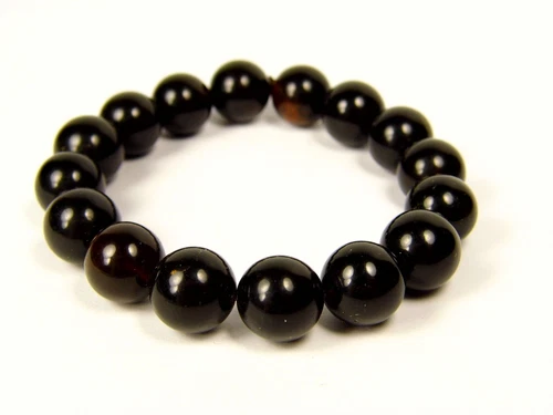 Baltic Amber Bracelet 6.5" Black Round Pressed Stone 12mm Beads 18 grams 1147