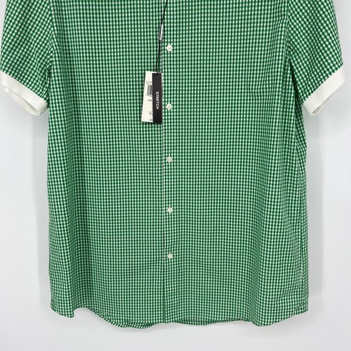 MICHAEL KORS Button Up Shirt Mens Size XL Short Sleeve Green Gingham Plaid NWT - Picture 8 of 14