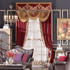 Custom Elegant European embroidered edge red velvet cloth valance curtain C1897