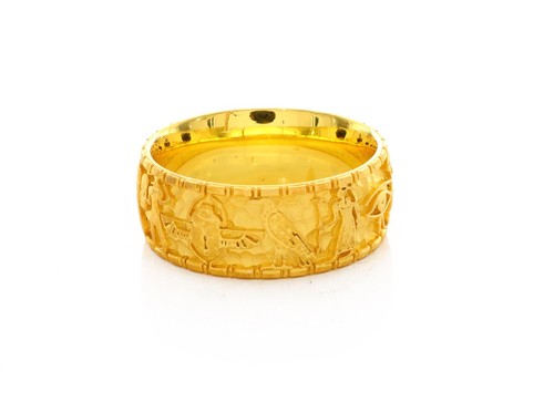 8mm Custom Made Solid Yellow Gold Ring with Egyptian Symbols and Hieroglyphs - Picture 6 of 9