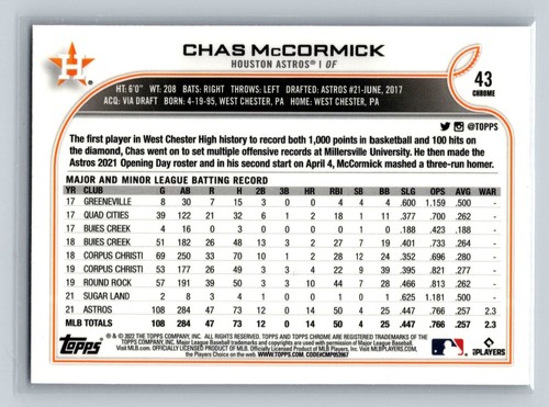 2022 Topps Chrome Chas McCormick Rookie 43 Lot of 5 - Picture 8 of 10